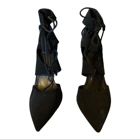 Derek Heart From H&M Sophia Black Lace Up Stiletto Spike Heels 8.5 - Picture 12 of 14